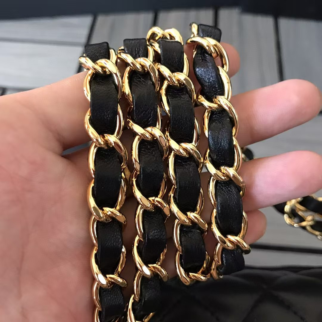 Ch*el small classic handbag gold metal black 14.5×23×6cm