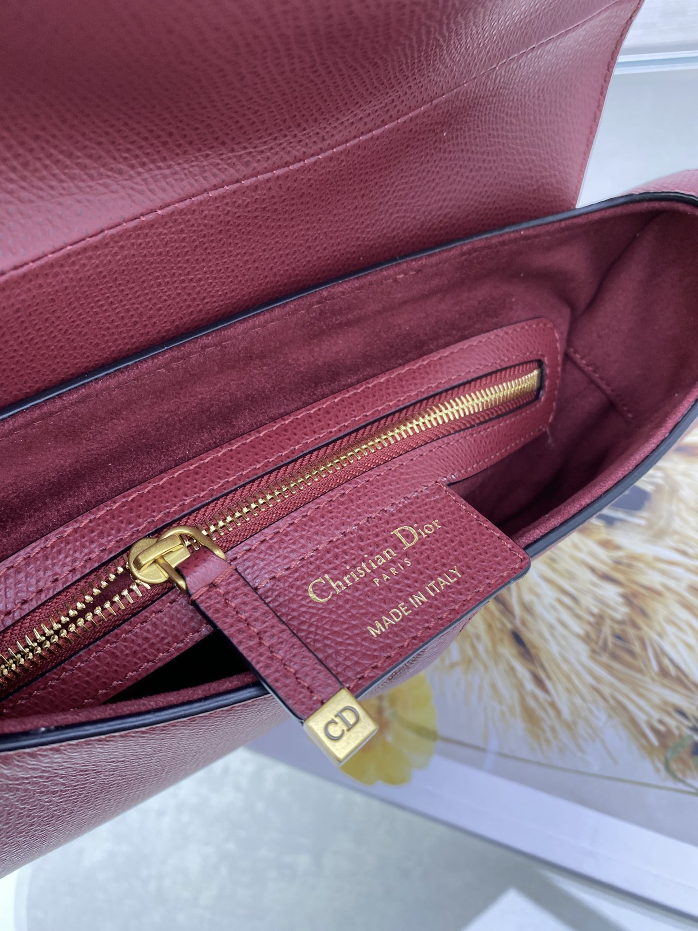 D*or saddle bag amaryllis red grained calfskin 25.5x20x6.5cm
