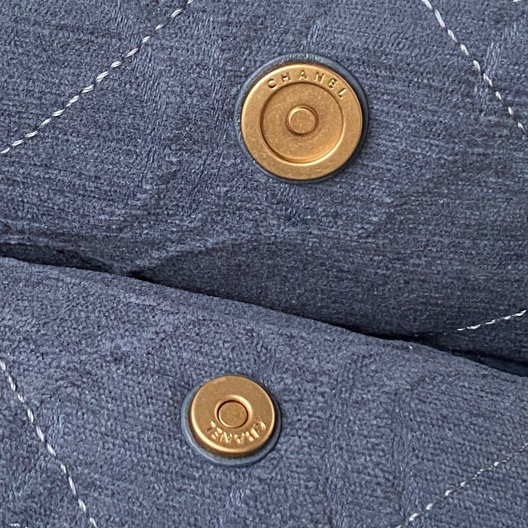 Ch*el 22 small handbag velvet navy 13.7×14.4×2.7 in