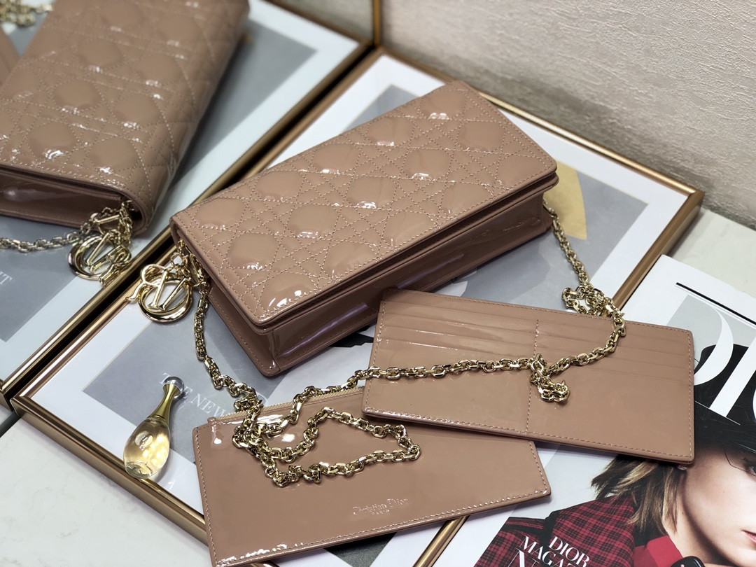 lady D*or pouch rose des vents cannage 8.5 x 4.5 x 1 inches