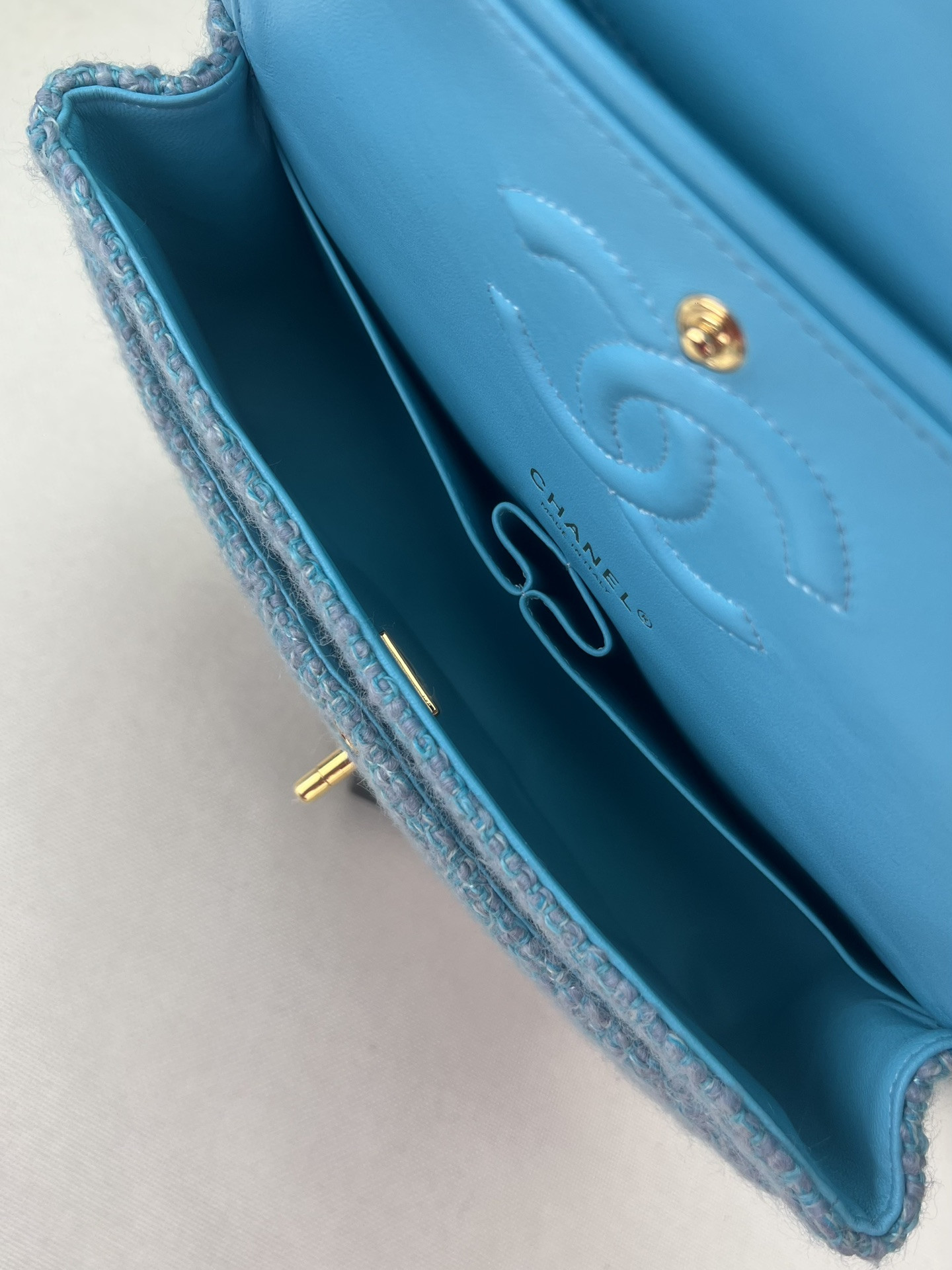 Ch*el classic 11.12 handbag  tweed & gold-tone metal 6 × 9.9 × 2.5 in