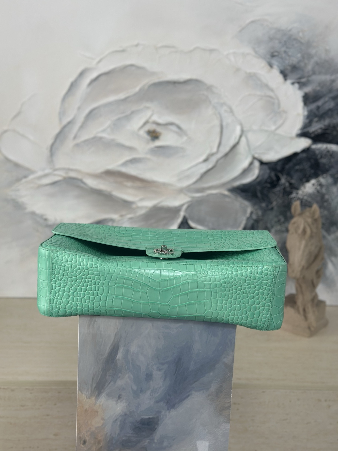Ch**el Maxi Flap Bag Glacier Blue Silver hardware AS6233 26x38.5x11cm