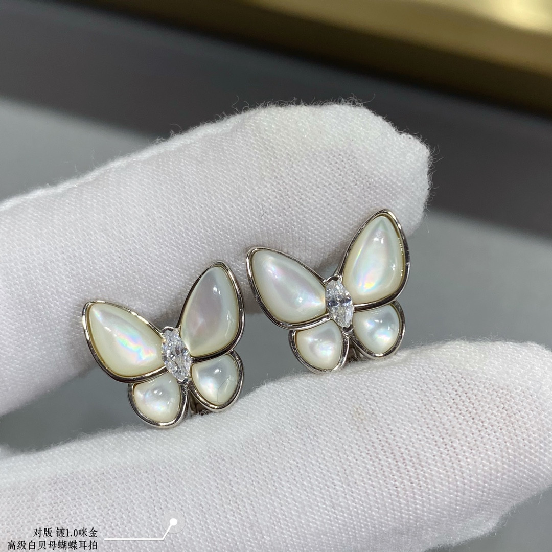 V*n Cl**f & Arpels White Mother-of-Pearl Butterfly Earrings