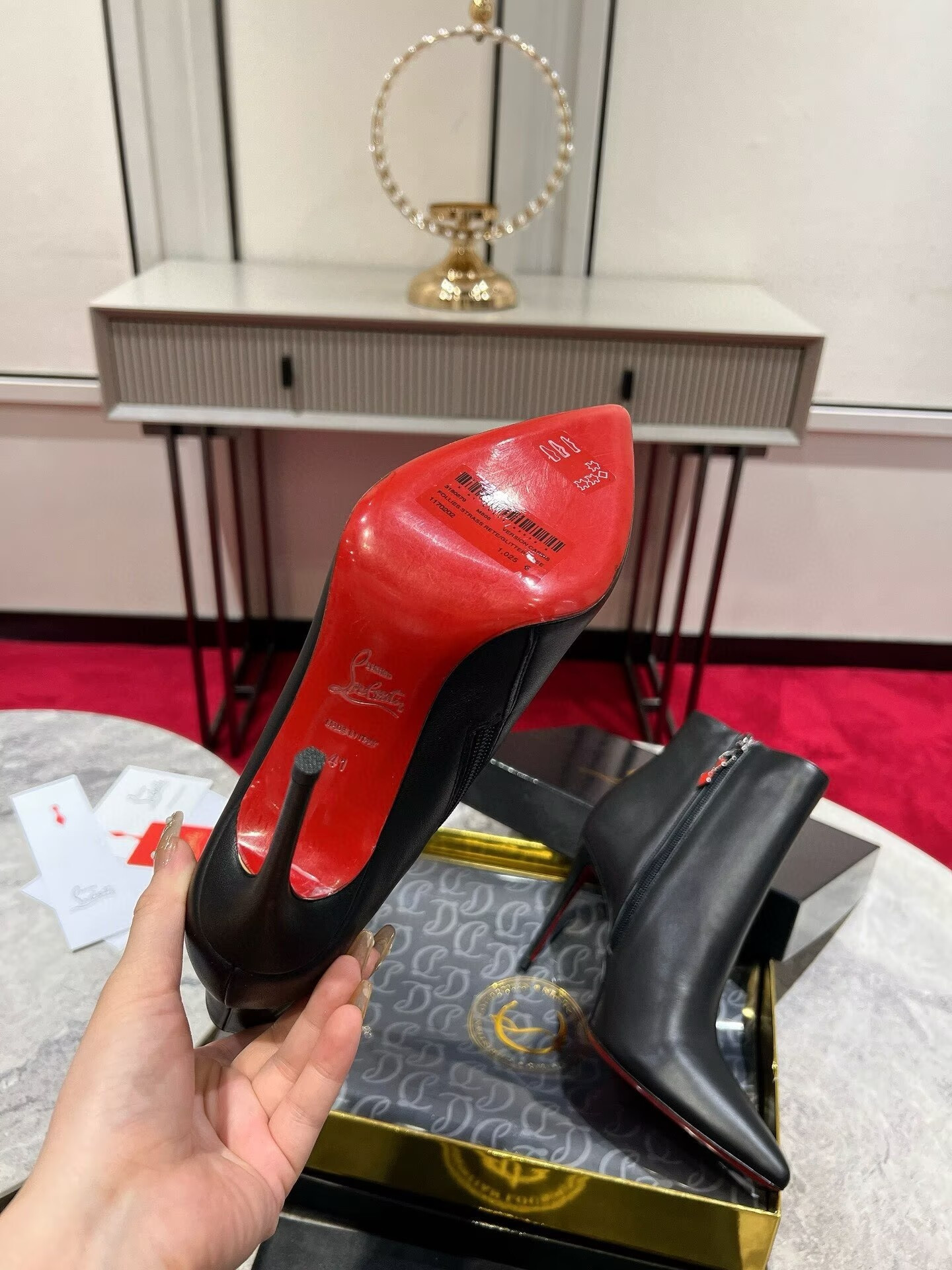 UA Chr1st1an Louboutin Miss Z Booty 100 mm Low Boots Calf leather Black