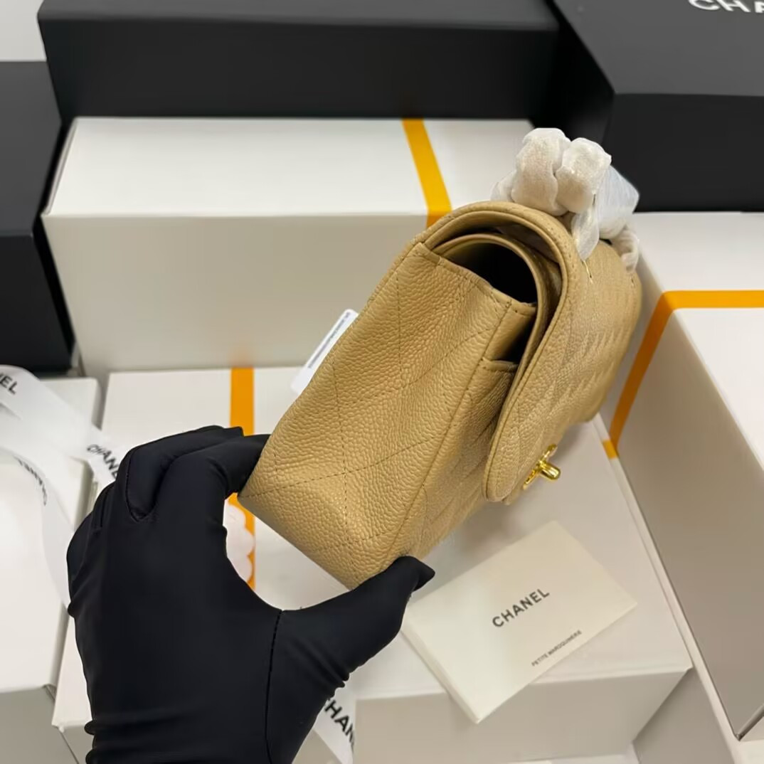 Ch**el SMALL CLASSIC HANDBAG GRAINED CALFSKIN 14.5×23×6cm