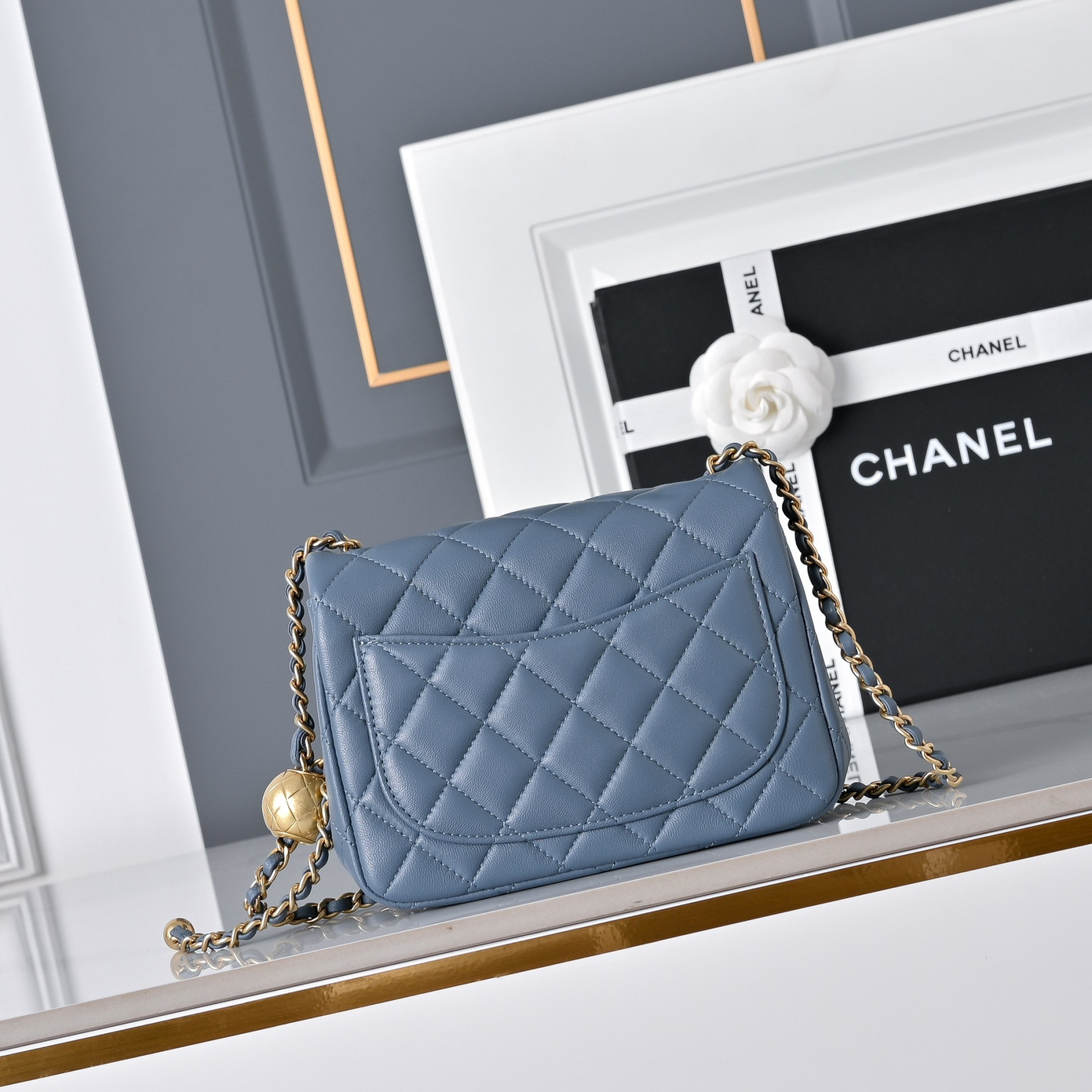 Ch**el Mini Flap Bag Misty Blue AS1786 13.5x17x8cm