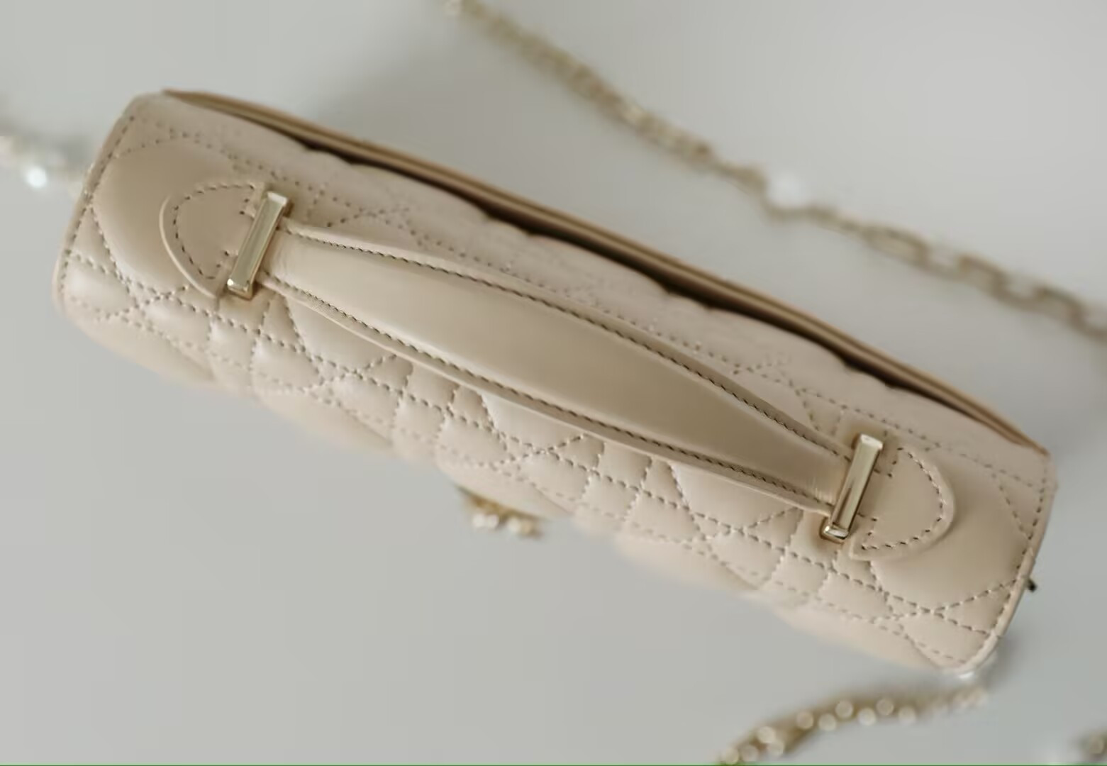 MISS D10r Mini Handbag Beige Cannage Woven Pattern Lambskin 21 x 11.5 x 4.5 cm