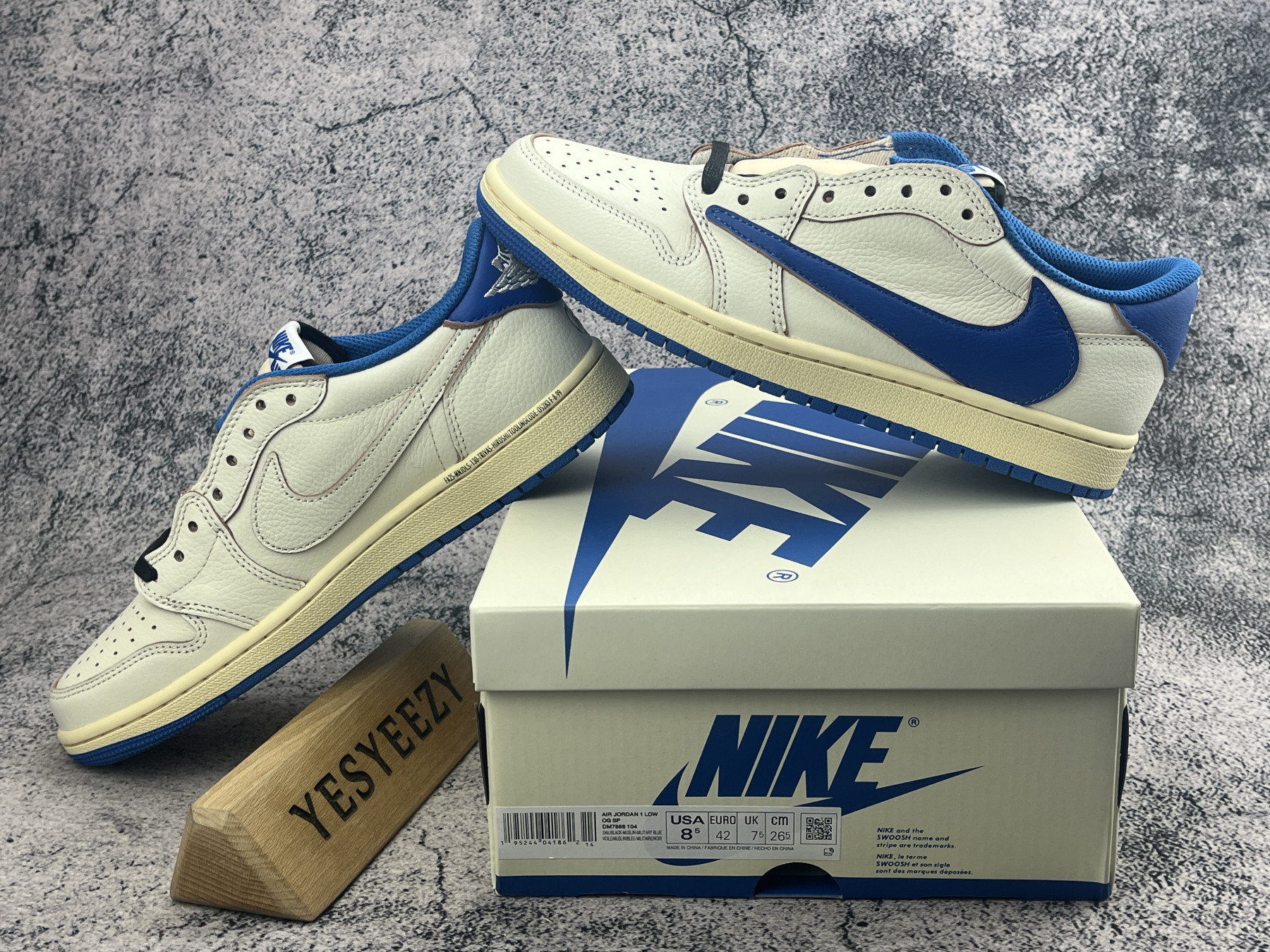 UA Air Jordan 1 Retro Low OG SP Fragment x Travis Scott Sail Military Blue