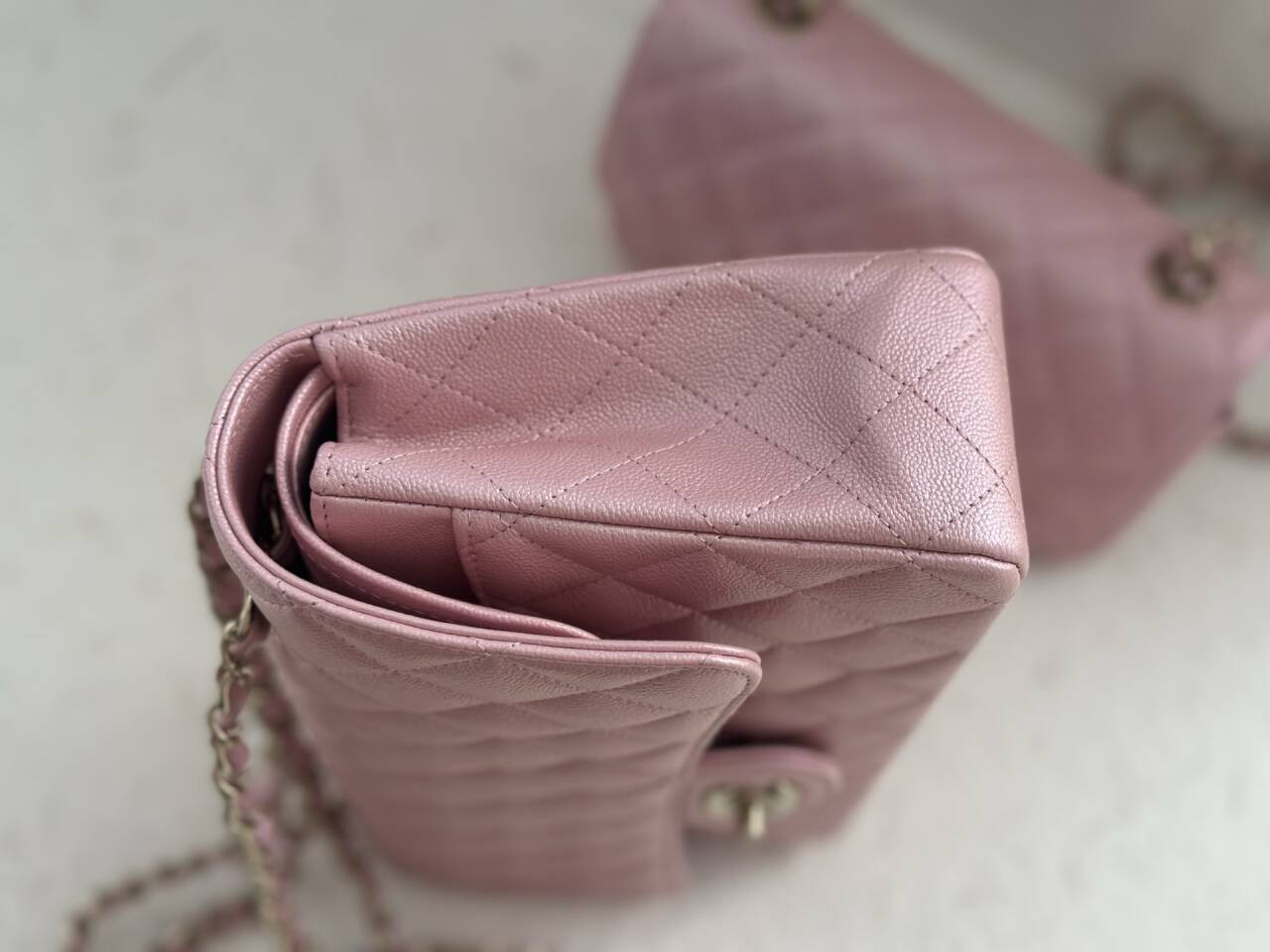 Ch**el Flap Bag Pearlescent Pink AS1112 25.5x15x6cm