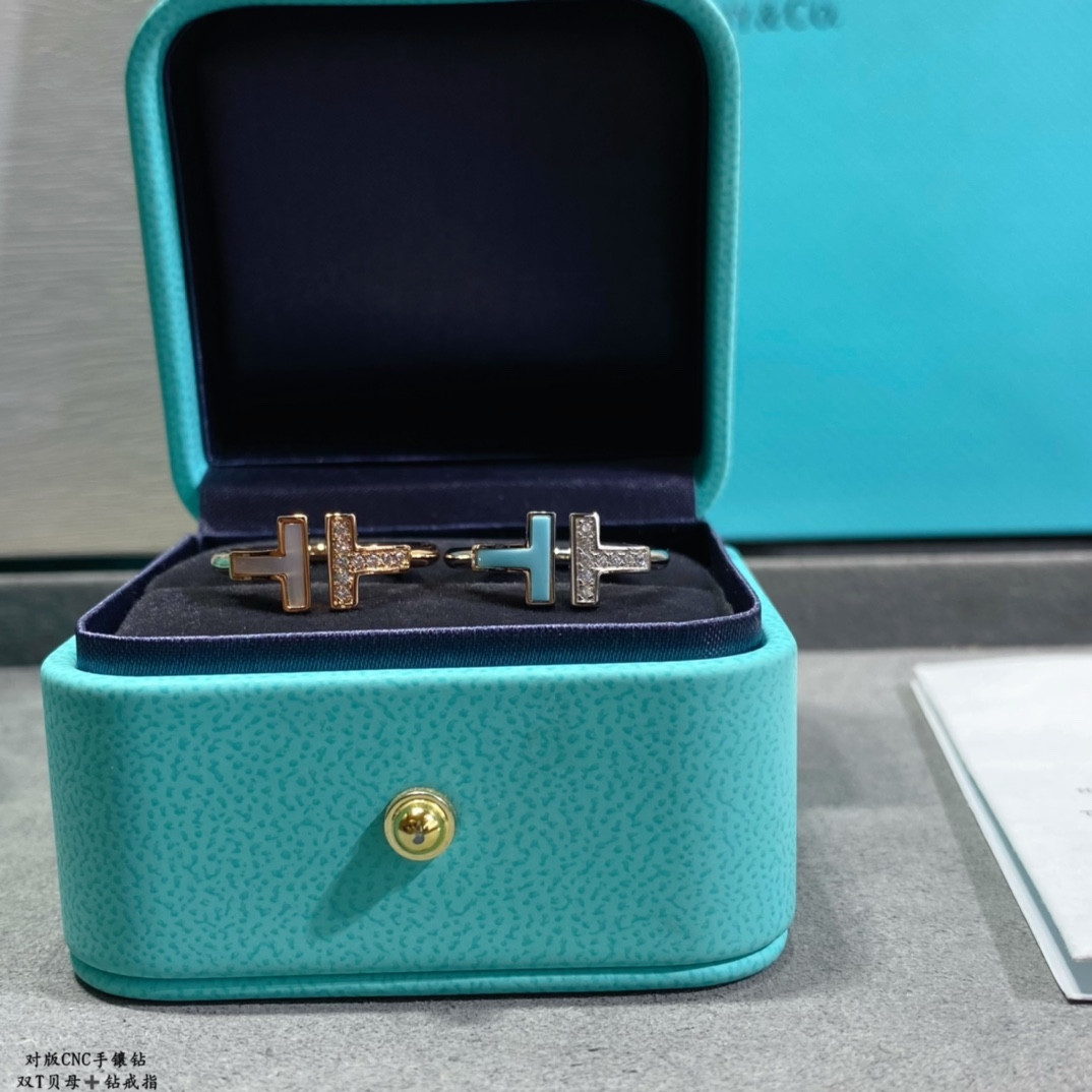 T*f*ny & Co. Double T Mother-of-Pearl & D1am0nd Ring