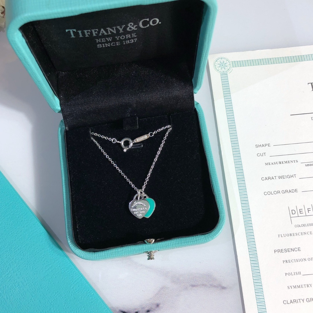 Tiffany & Co. Blue Double Heart Tag Pendant Necklace