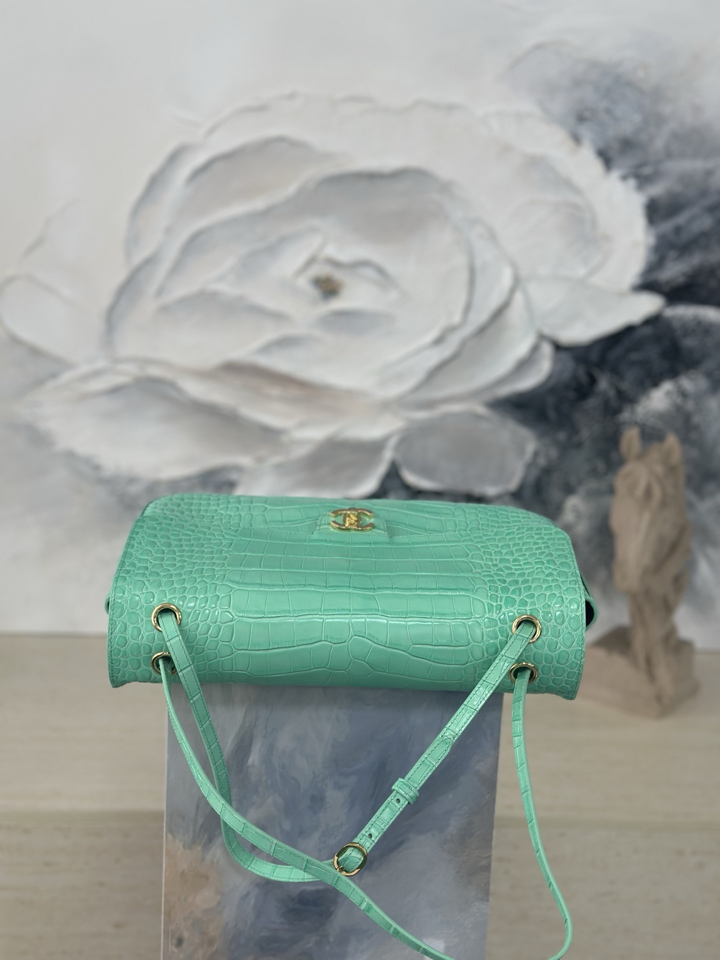 Ch**el Maxi Flap bag Glacier Blue Gold hardware AS6231 19.5x32x10cm