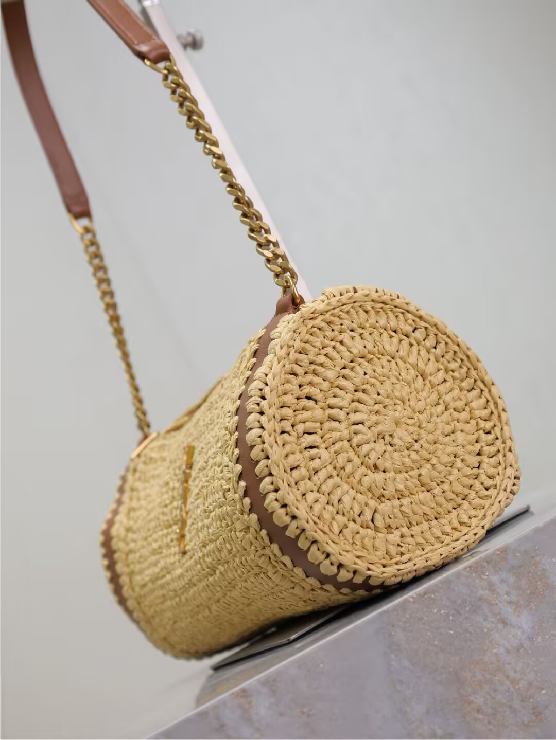 Y51 cassandre small cylindrical woven bag 30x12x10cm
