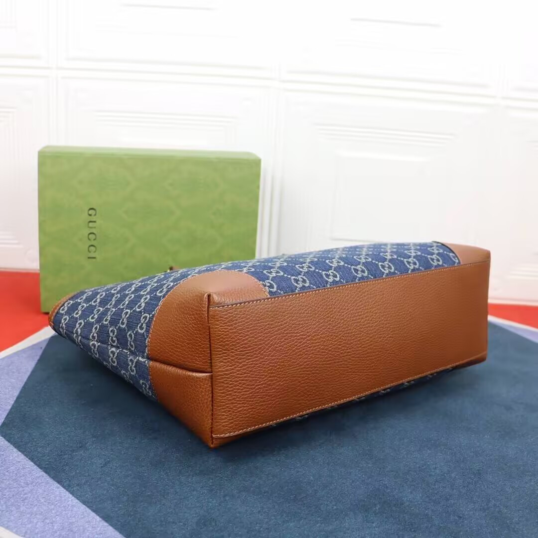 Gvc*1 Denim GG Monogram Medium Ophidia Shopping Tote 38x28x14cm