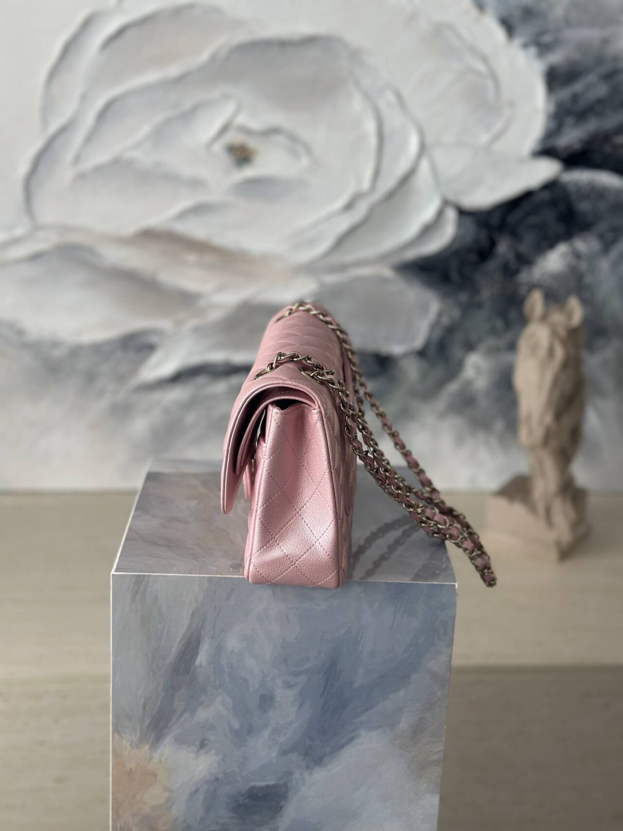 Ch**el Flap Bag Pearlescent Pink AS1112 25.5x15x6cm