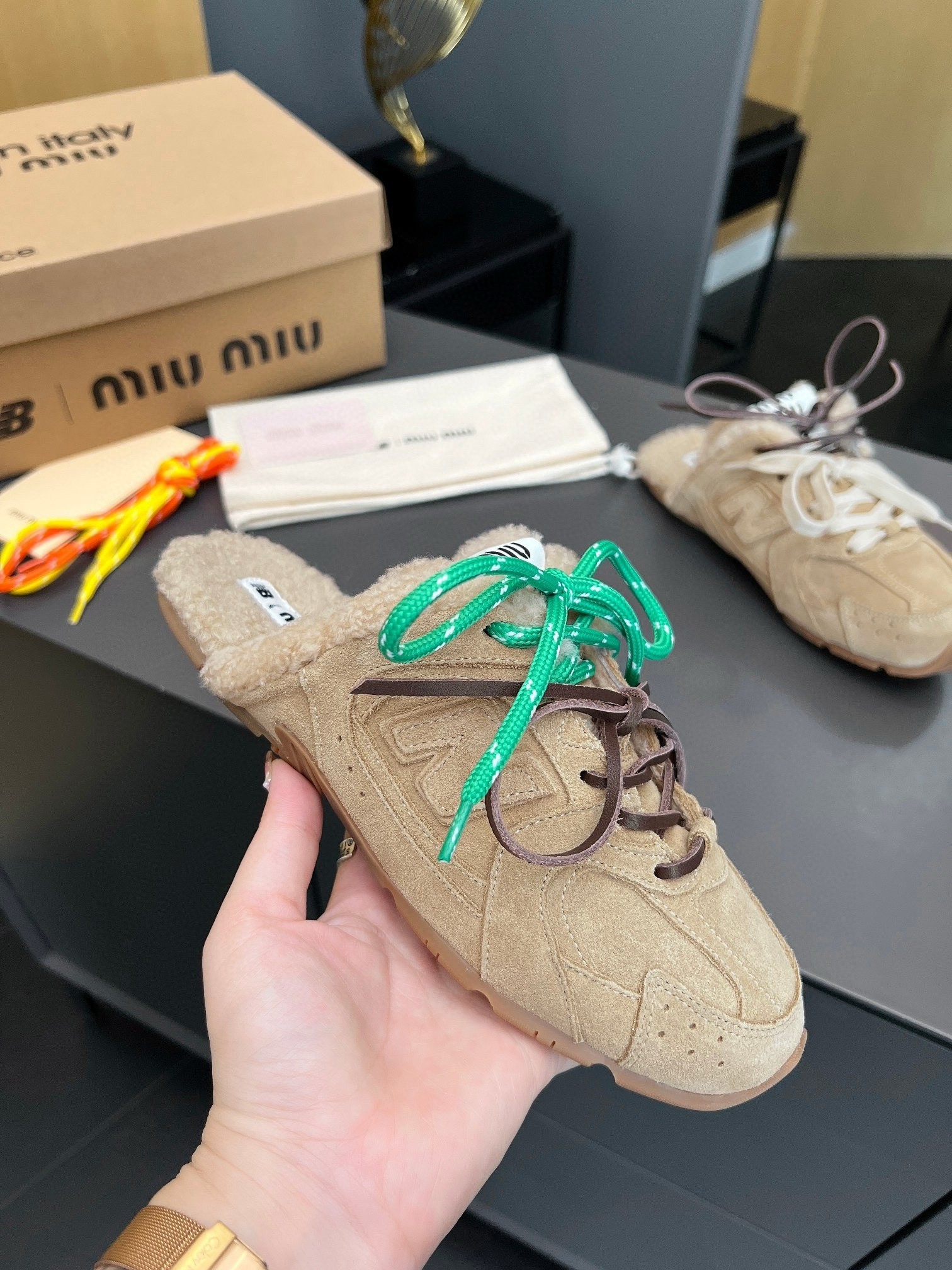 UA New Balance X Miu Miu 530 SL Suede Sneaker Mules