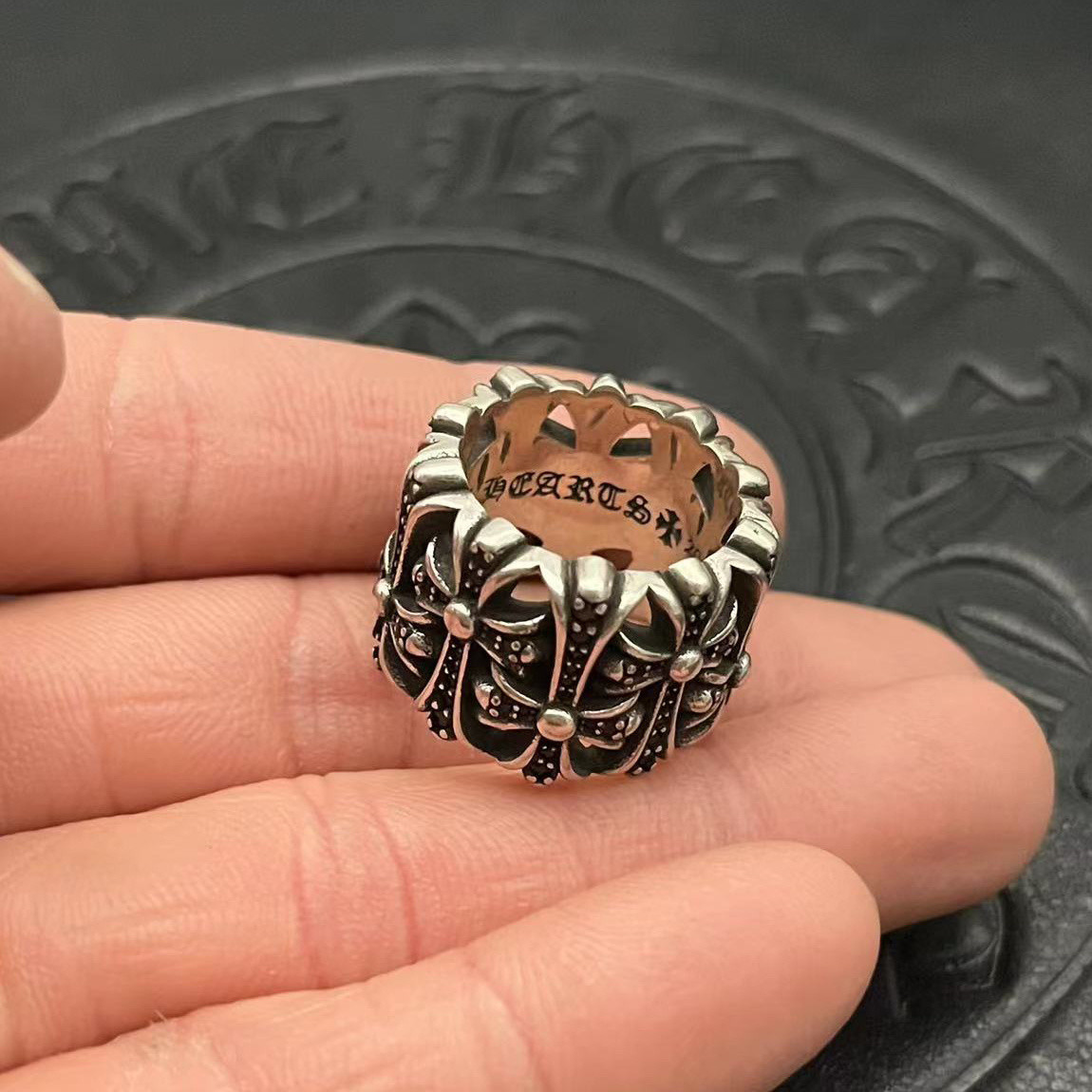 Ch*0me He**ts Cross Ring