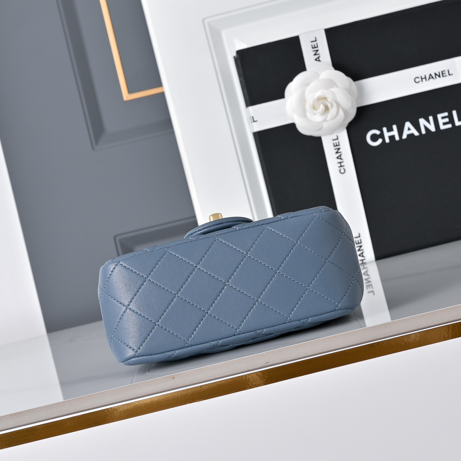 Ch**el Mini Flap Bag Misty Blue AS1786 13.5x17x8cm