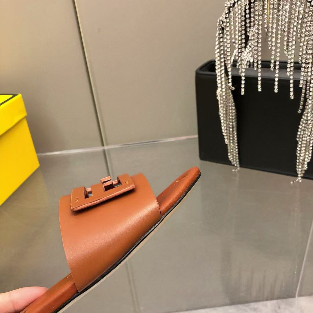 UA F**di Baguette Brown Leather Slides