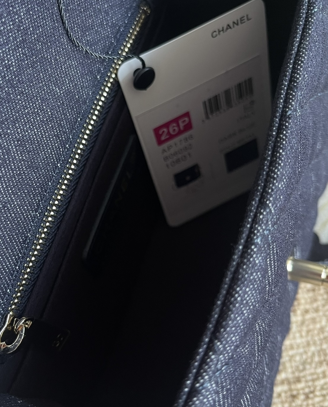 Ch**el Flap Bag Dark De*1m Blue with Light Gold Hardware AS1787 20x13x7cm