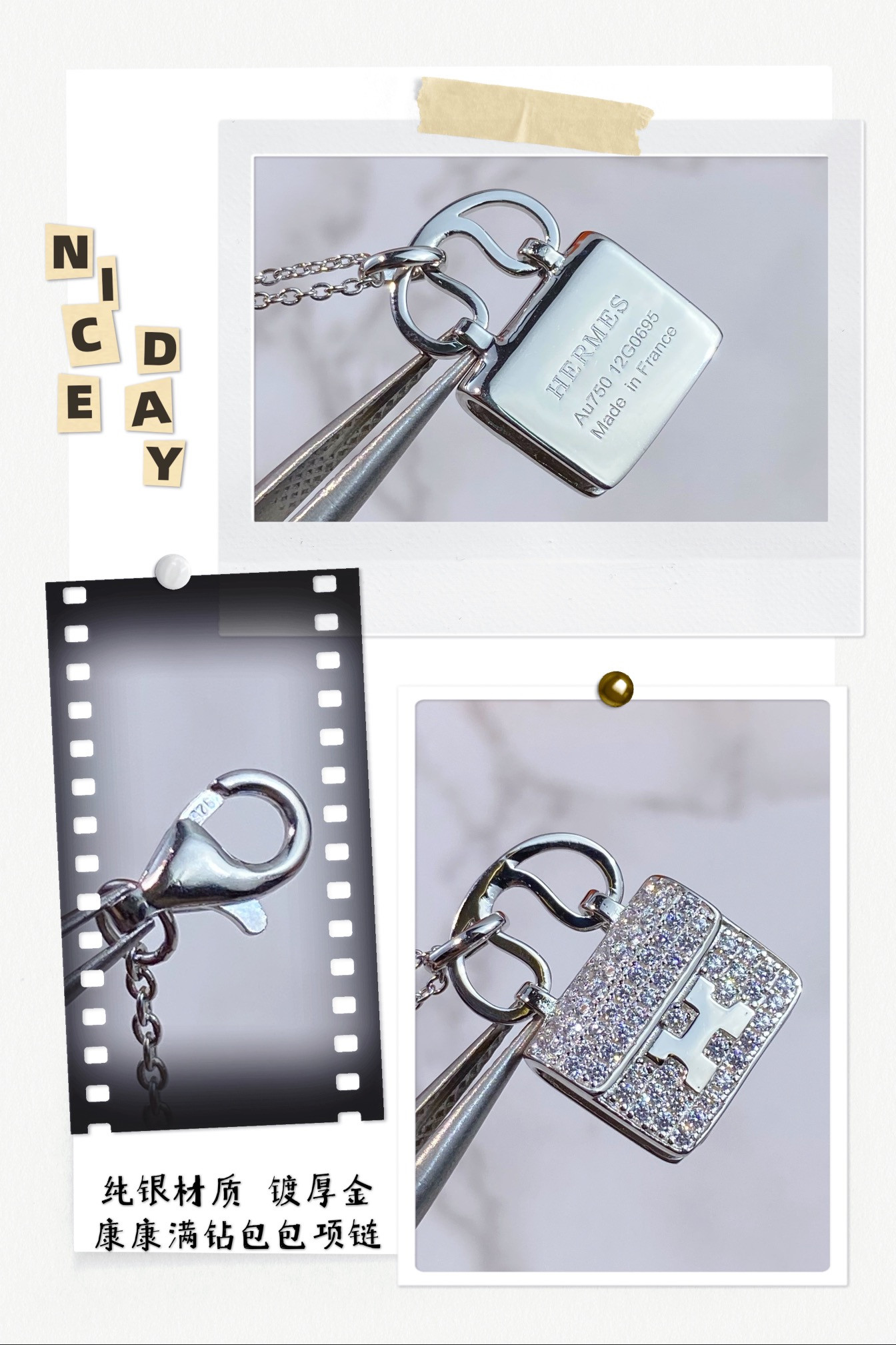 H**me5 fully D1am0nd-encrusted H bag Necklace