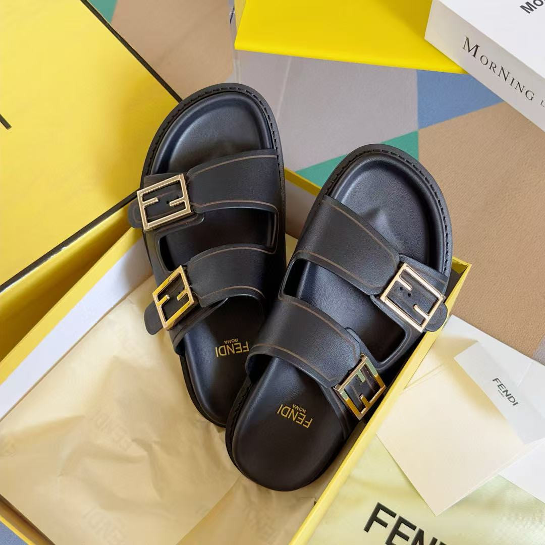 UA F**di Feel Black leather slides