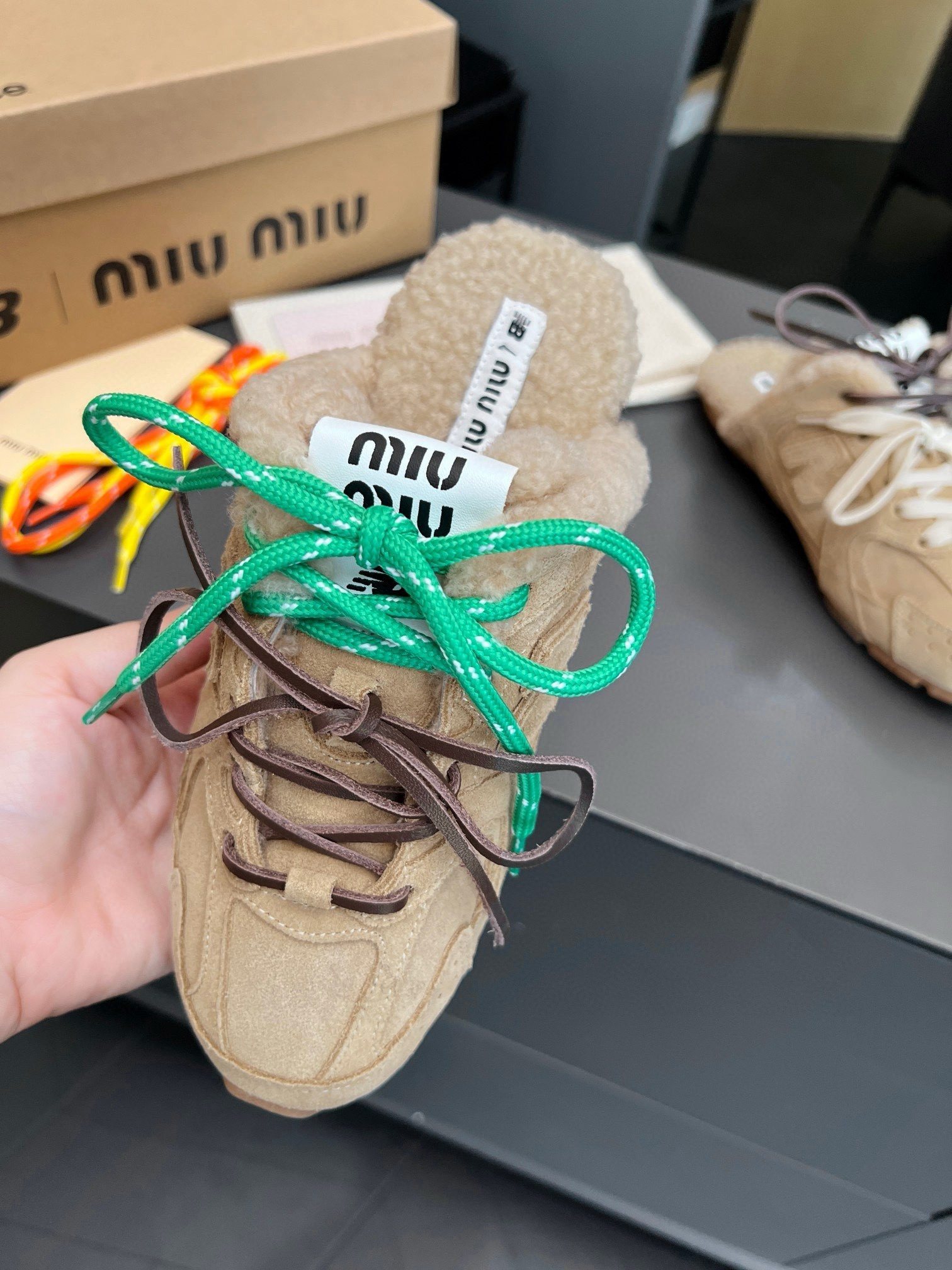 UA New Balance X Miu Miu 530 SL Suede Sneaker Mules