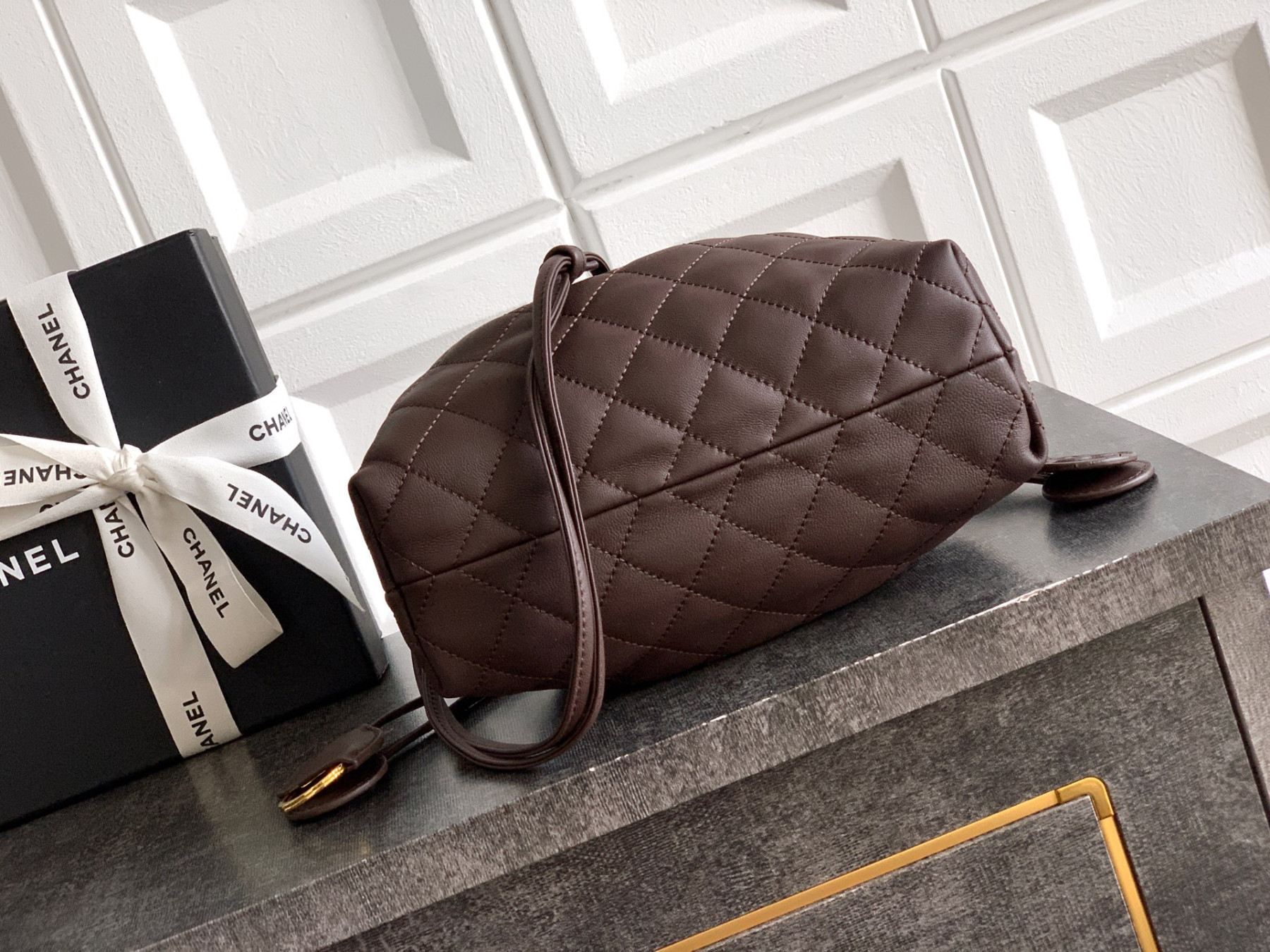 Ch**el clutch with leather strap ap5227 17x22x8cm