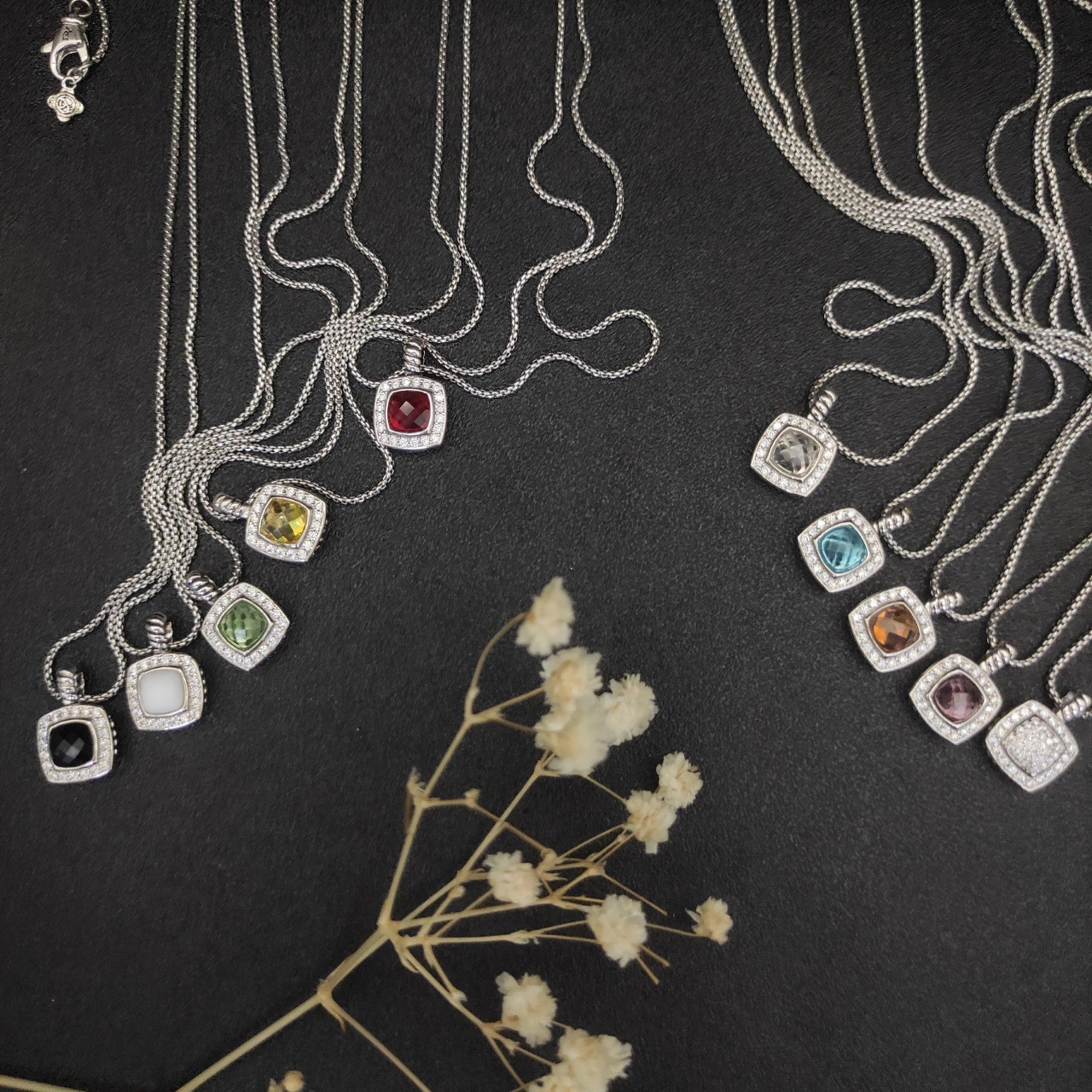 David Yurman Square D1am0nd Necklace(Main stone 7mm, chain thickness 1.5mm, length 45+5cm delay chain)