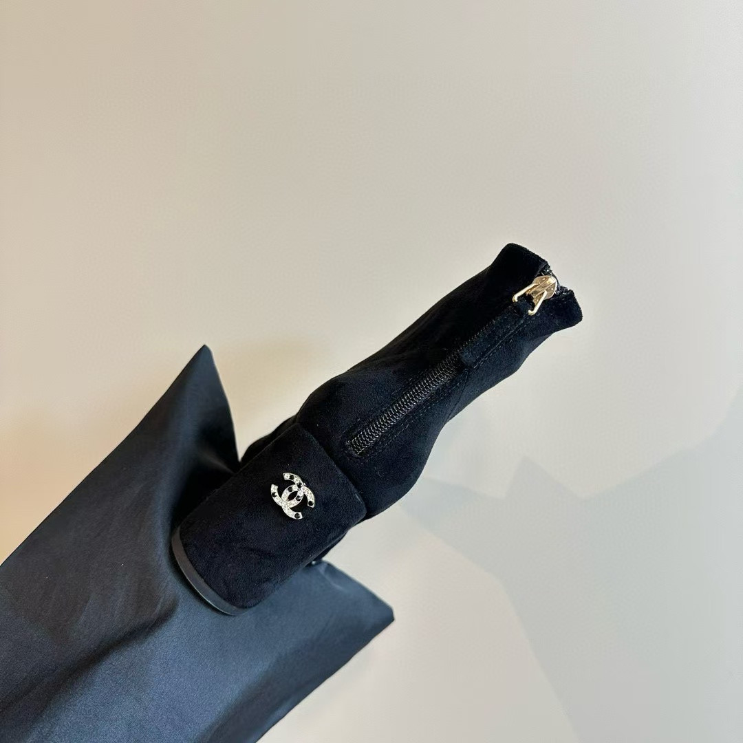 Ch**el Short Boots Suede Calfskin & Lambskin Black