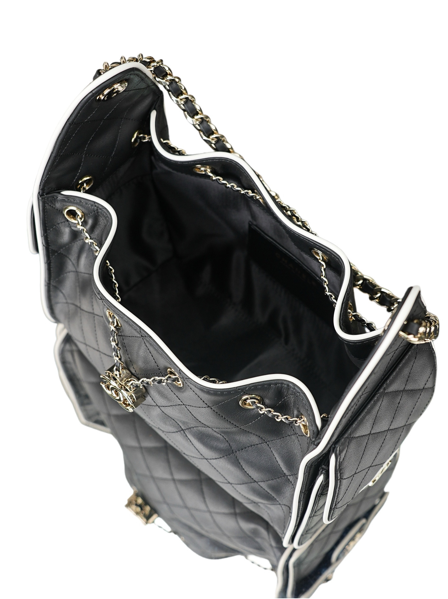 Ch**el 25c bucket bag light gold buttons 30x26x14cm