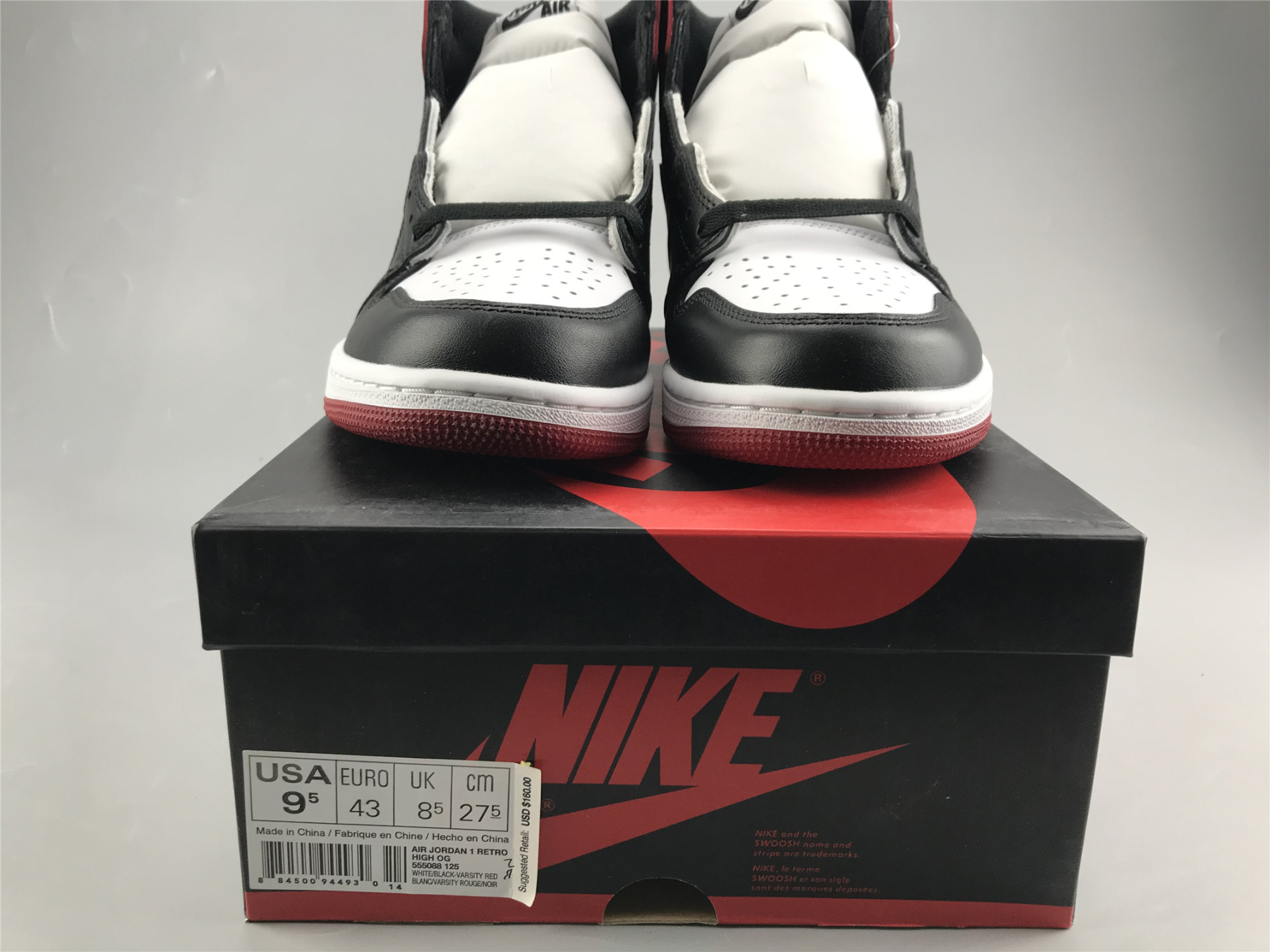 UA AIR JORDAN 1 RETRO HIGH OG BLACK TOE 2016 RELEASE