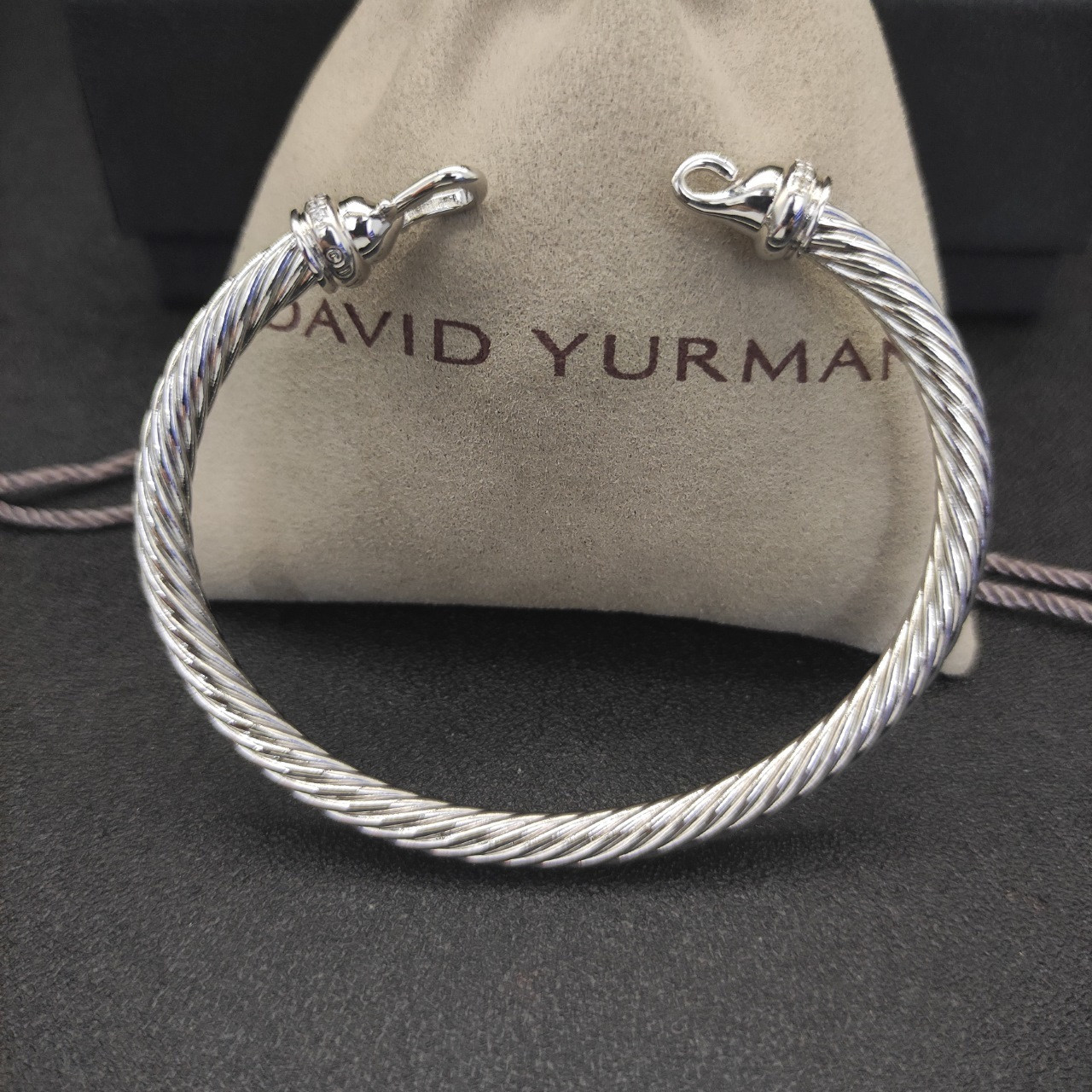 David Yurman 5mm silver Hook With Diamonds Bracelet(wrist circumference 15-19cm)