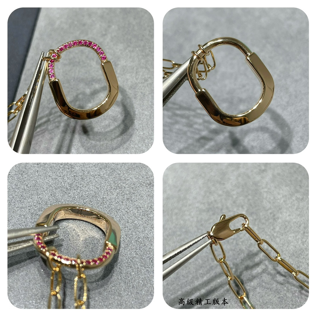 T*f*ny & Co. Pink D1am0nd Lock Necklace