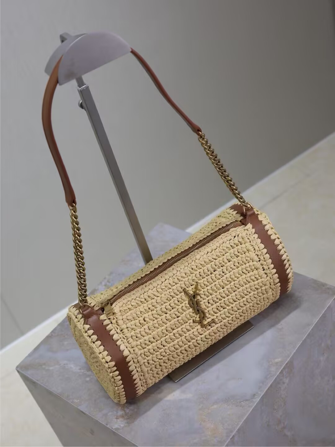 Y51 cassandre small cylindrical woven bag 30x12x10cm