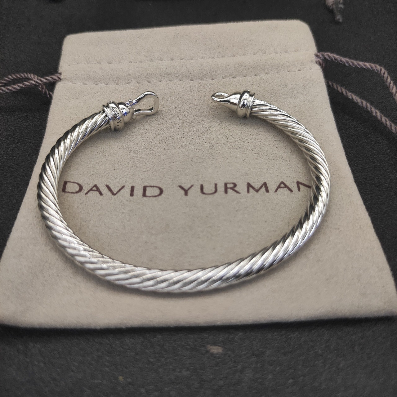 David Yurman 5mm silver Hook With Diamonds Bracelet(wrist circumference 15-19cm)