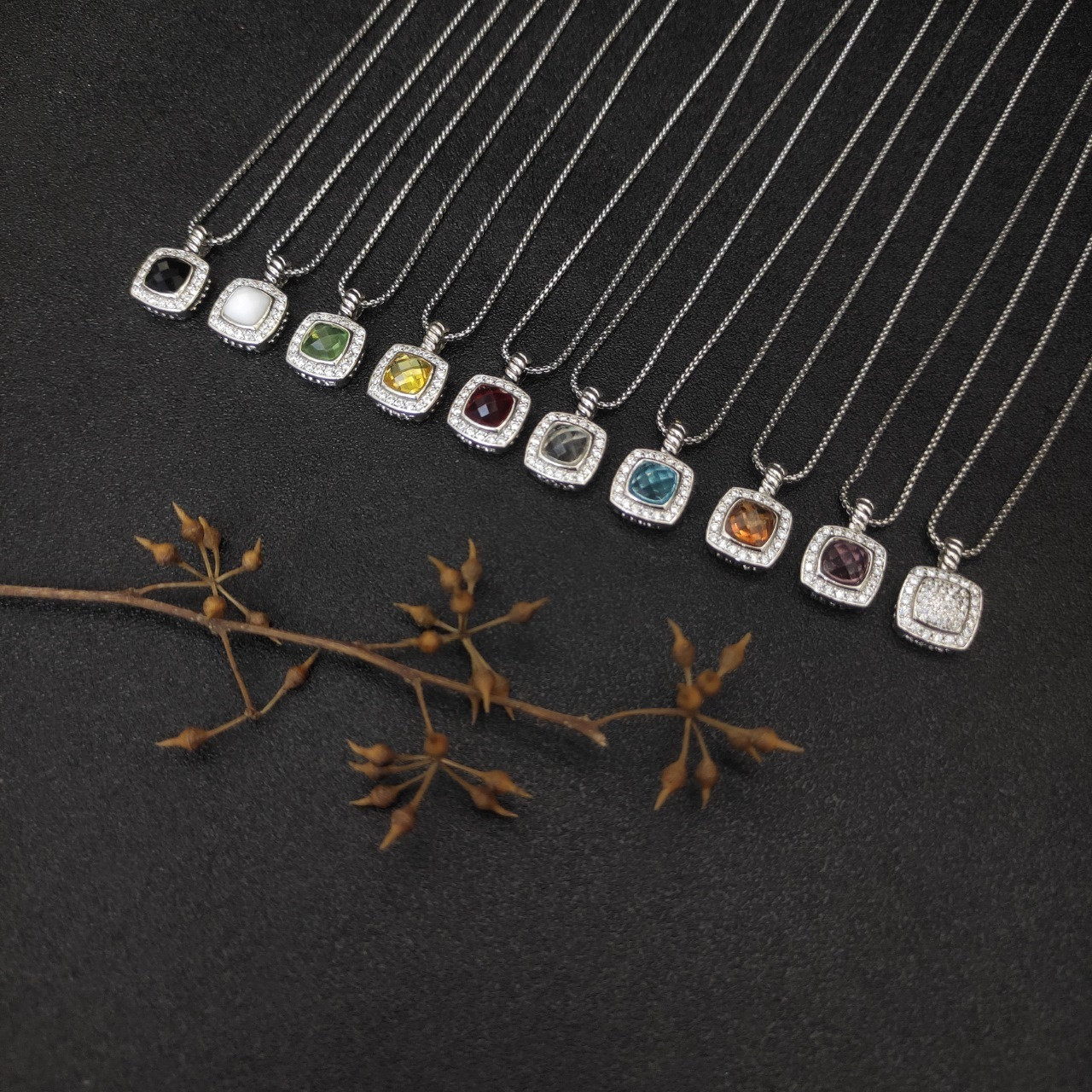 David Yurman Square D1am0nd Necklace(Main stone 7mm, chain thickness 1.5mm, length 45+5cm delay chain)