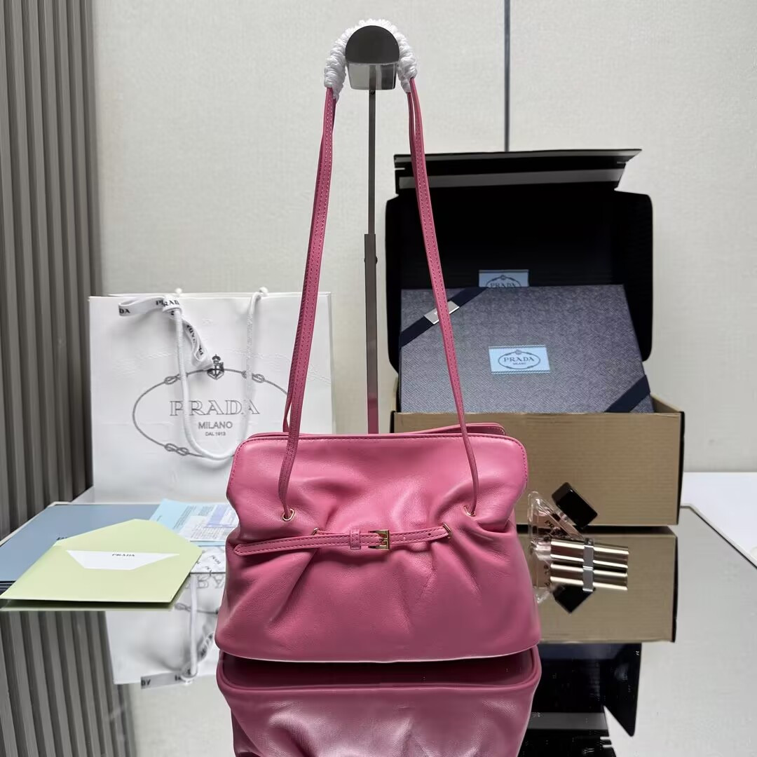 Pra*a Slouchy Lambskin Leather Shoulder Bag 25x18.5x11.5cm