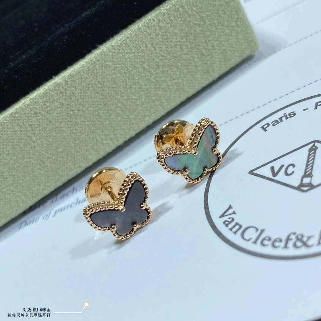 V*n Cl**f & Arpels Natural Grey Mother-of-Pearl Mini Butterfly Earrings