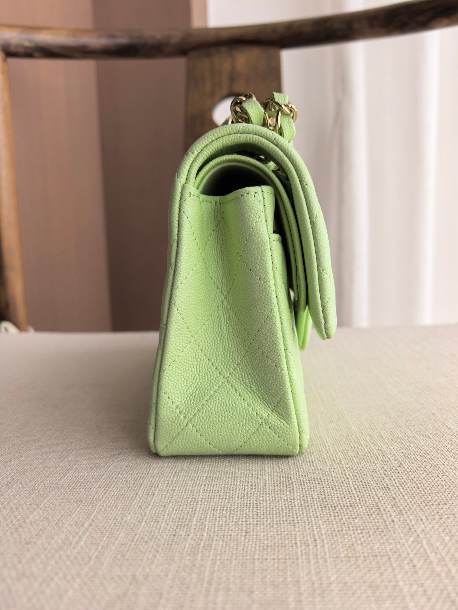 Ch**el Classic Flap handbag Mint Green Bag with Light Gold Hardware A01113 23x14.5x6cm