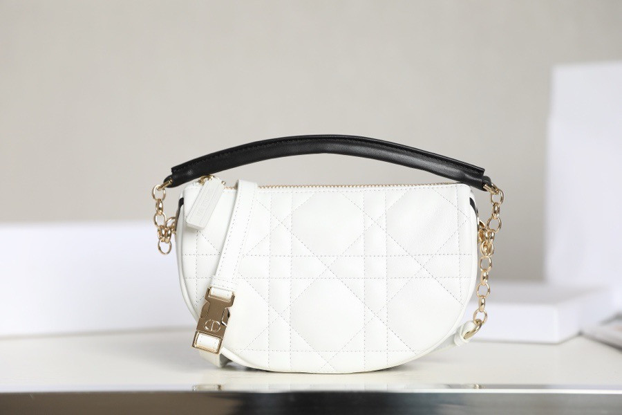 Lambskin Cannage Small D10r Vibe Hobo Bag White