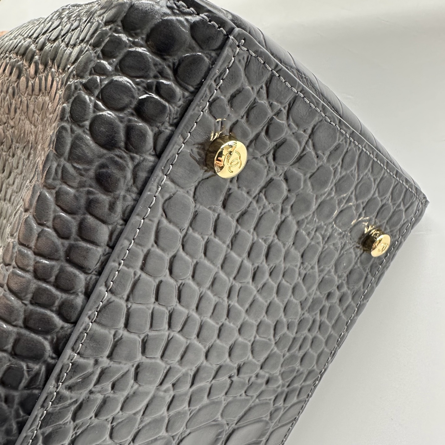 Ch**el Tote Crocodile-embossed Bag Gray 35x20x13cm