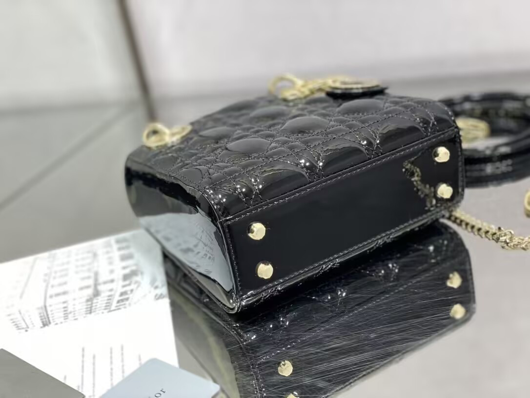 Mini Lady D10r Bag Patent Cannage Calfskin 17 x 15 x 7 cm