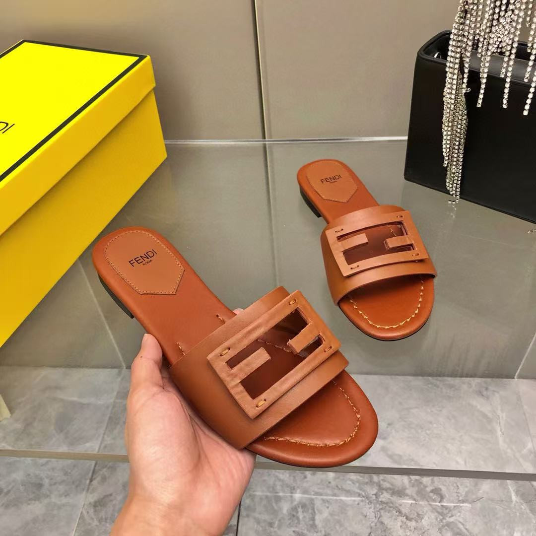 UA F**di Baguette Brown Leather Slides