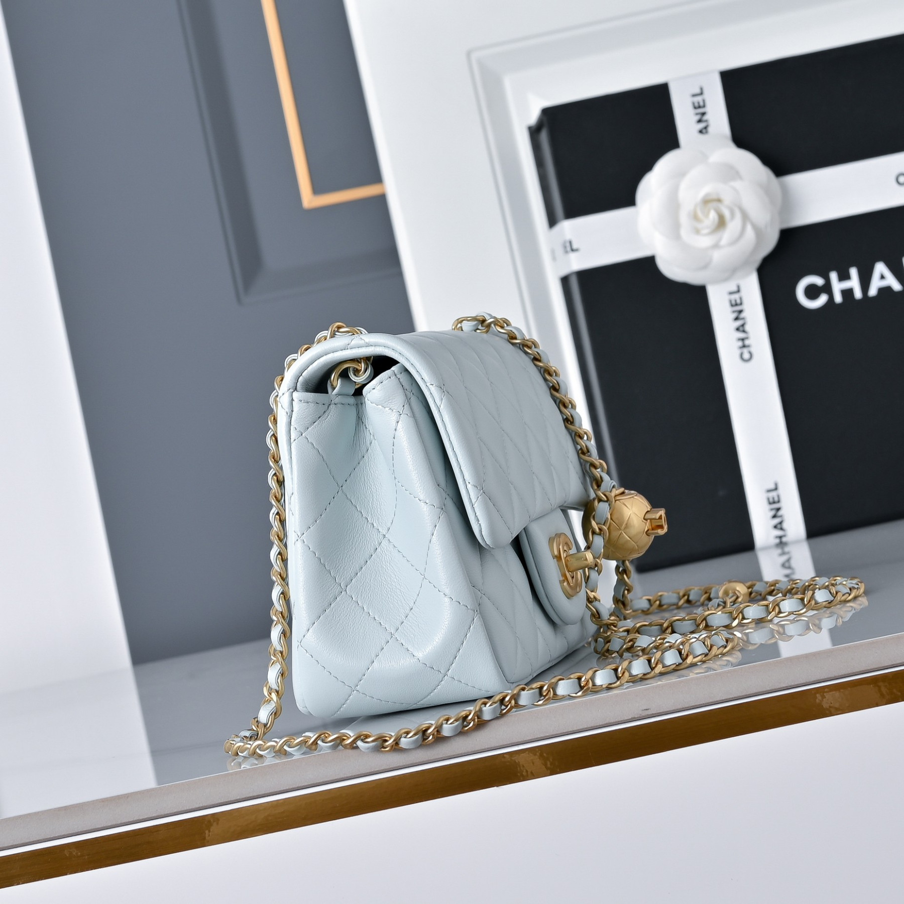 Ch**el Mini Flap Bag Light Blue AS1786 13.5x17x8cm