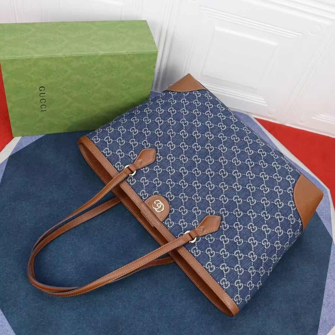 Gvc*1 Denim GG Monogram Medium Ophidia Shopping Tote 38x28x14cm