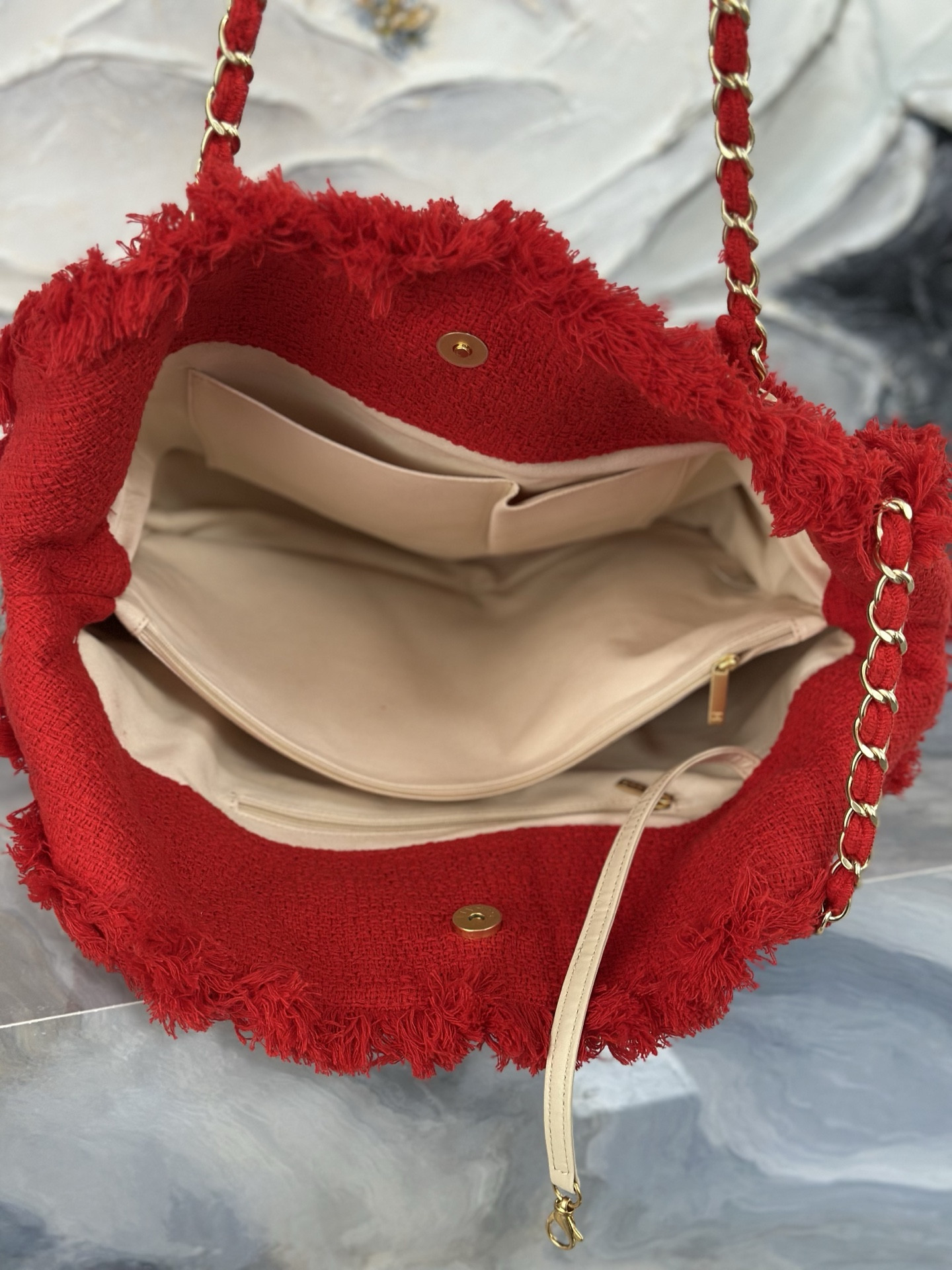 Ch**el Vintage Linen Tassel Tote Straw Bag AS3358 48x35x17cm