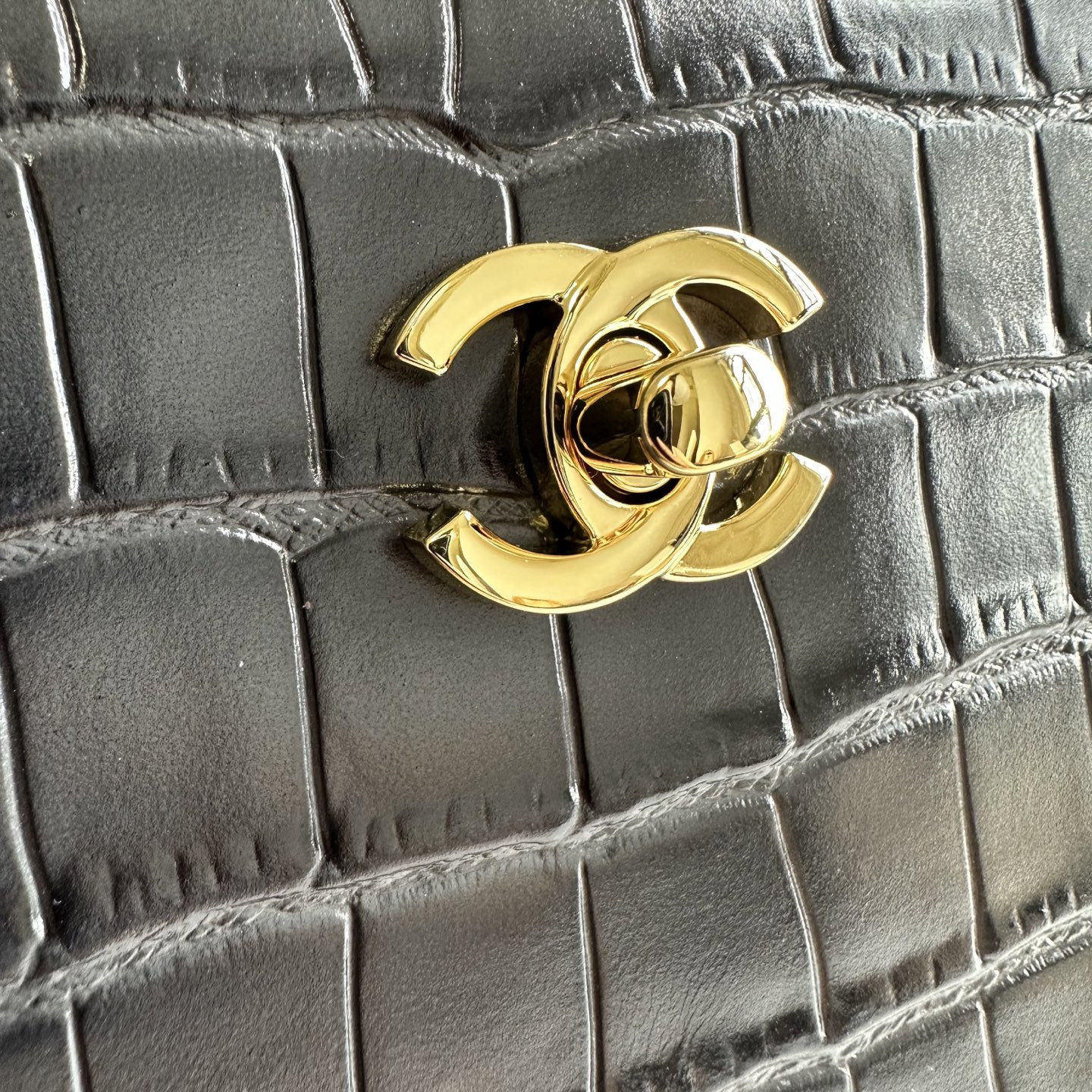 Ch**el Tote Crocodile-embossed Bag Gray 35x20x13cm