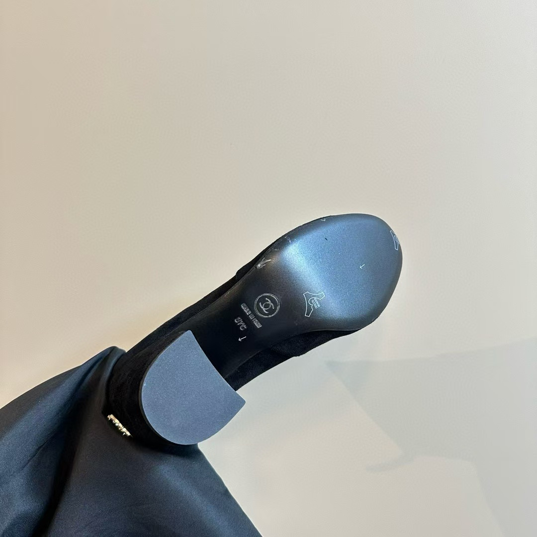 Ch**el Short Boots Suede Calfskin & Lambskin Black