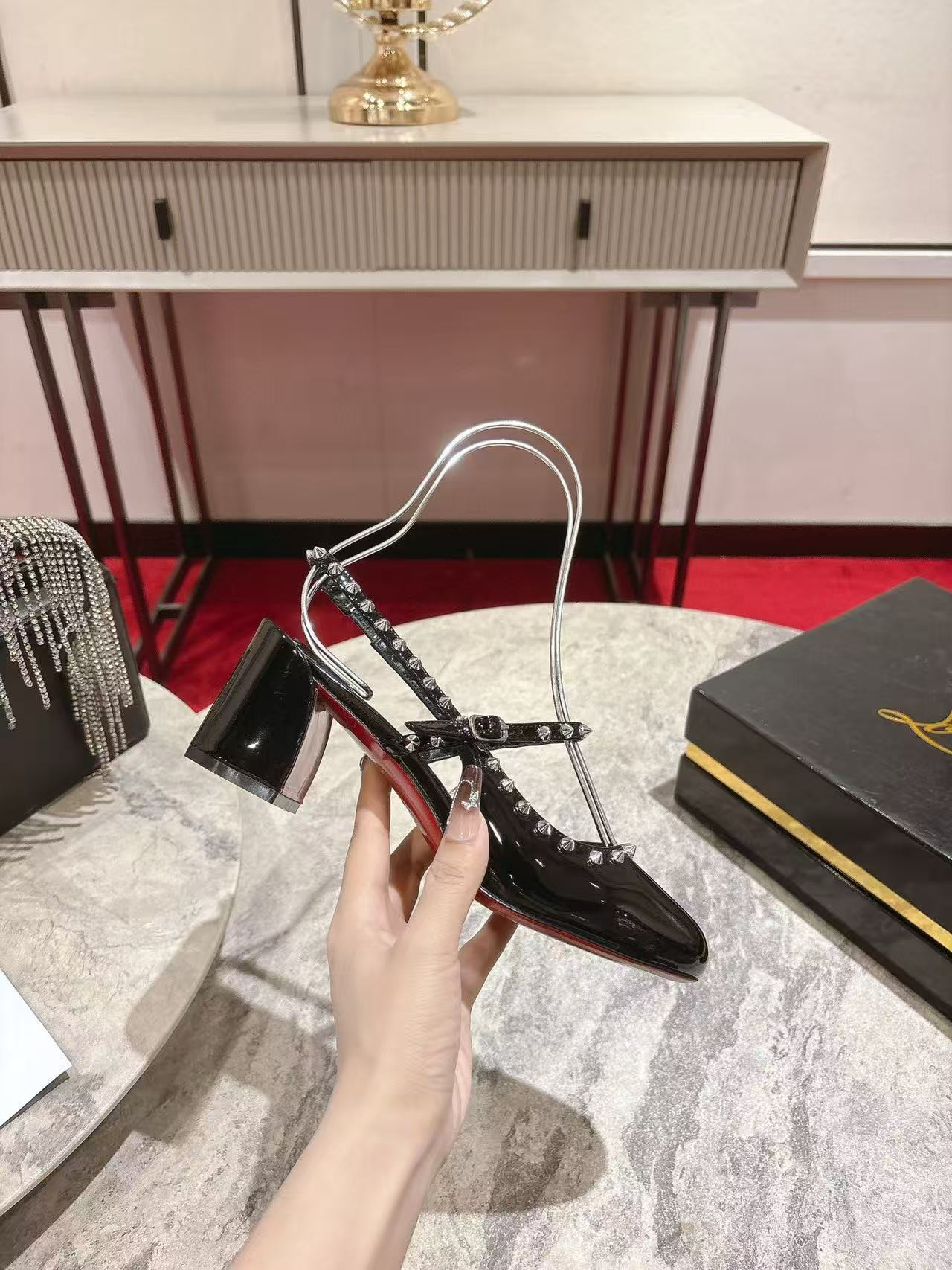 UA Chr1st1an Louboutin Mary Jane Pumps Janispikes Slingback Pumps